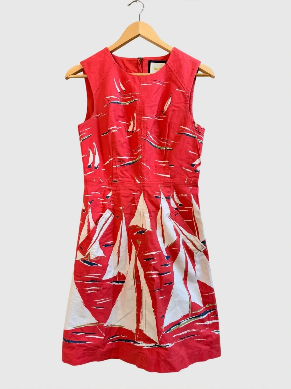 Maeve Berru poplin red shift dress sailboat red